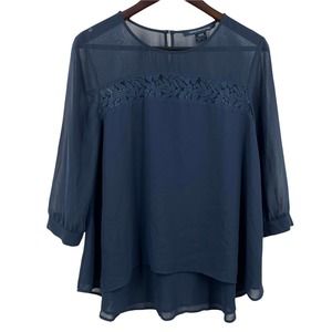 French Connection Blue Lace Inset‎ Blouse Size 8